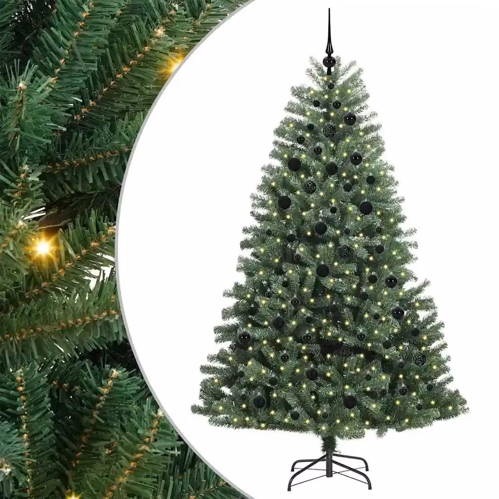 Albero di Natale Artificiale Moderno vidaXL Verde con Luci LED Warm White in PVC e Metallo, Altezza: 210 cm – 2