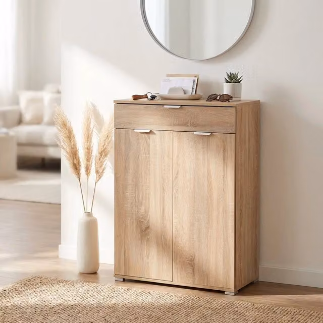 Armadietto da Bagno con 2 ante e un cassetto in Legno Composito cm 75x38x112 - HUGO