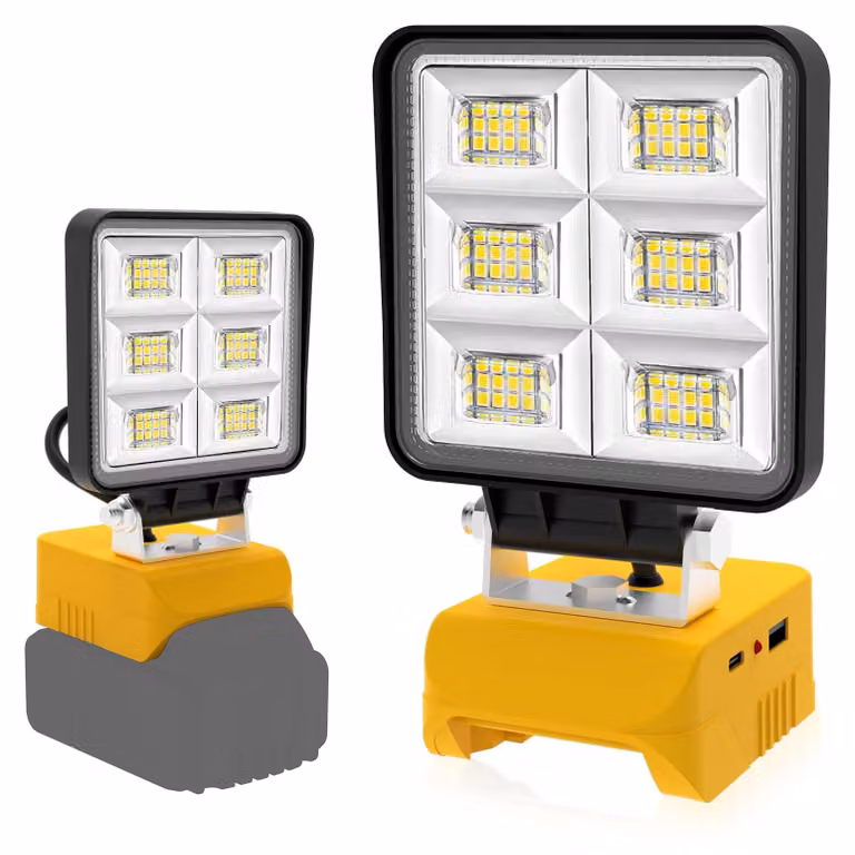 Lampada da cantiere portatile da 48W per batterie da 18/20V, con 5200LM di luce LED, dotata di porte USB e Type-C