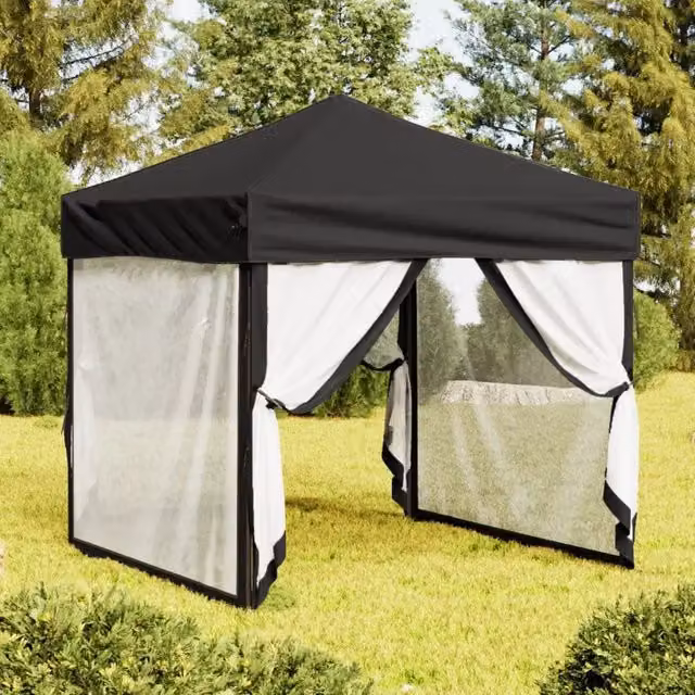 Tenda Gazebo Pieghevole per Feste con Pareti Laterali Nero L/P: 2 x 2 m