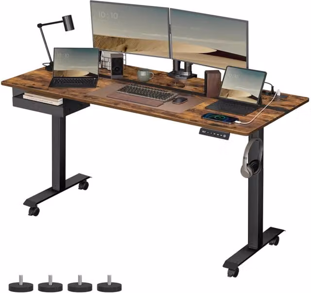 Scrivania regolabile elettricamente in altezza scrivania sit-stand superficie 60 x 120 cm regolabile in continuo 4 funzioni di memoria dell'altezza marrone rustico e nero 12_0004590