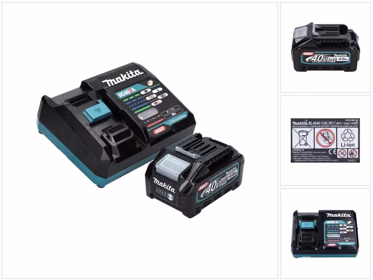 Kit di alimentazione Makita 40 V max. con batteria BL 4040 4,0 Ah XGT ( 191B26-6 ) + caricatore rapido DC 40 RA XGT LXT ( 191E07-8 )