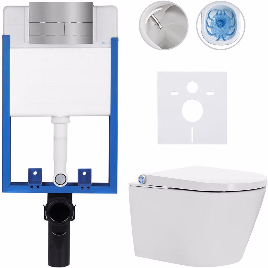 Set completo per WC Profi/Cronus Standard - bianco lucido - pulsante per WC modello Line/acciaio inox - da incasso - 59,3x38,4 cm