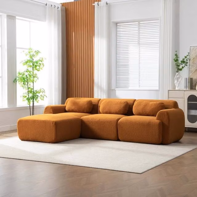 Divano Modulare in Tessuto Chenille ¨C MINIMAL ¨C Caramel, Morbido, Antimacchia