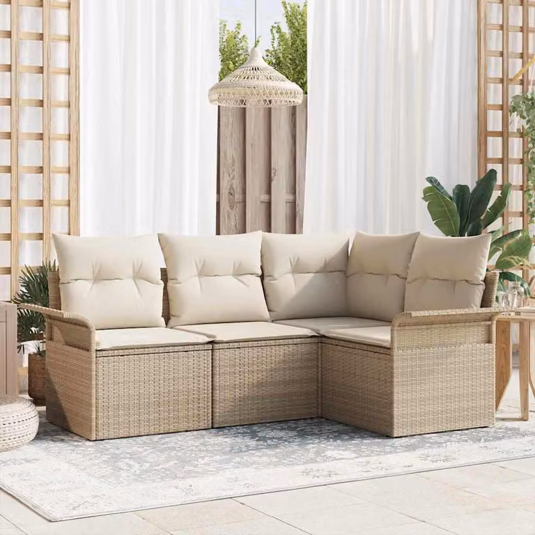 Maison Exclusive - Set Divano da Giardino con cuscino 4 pcs Beige polyrattan