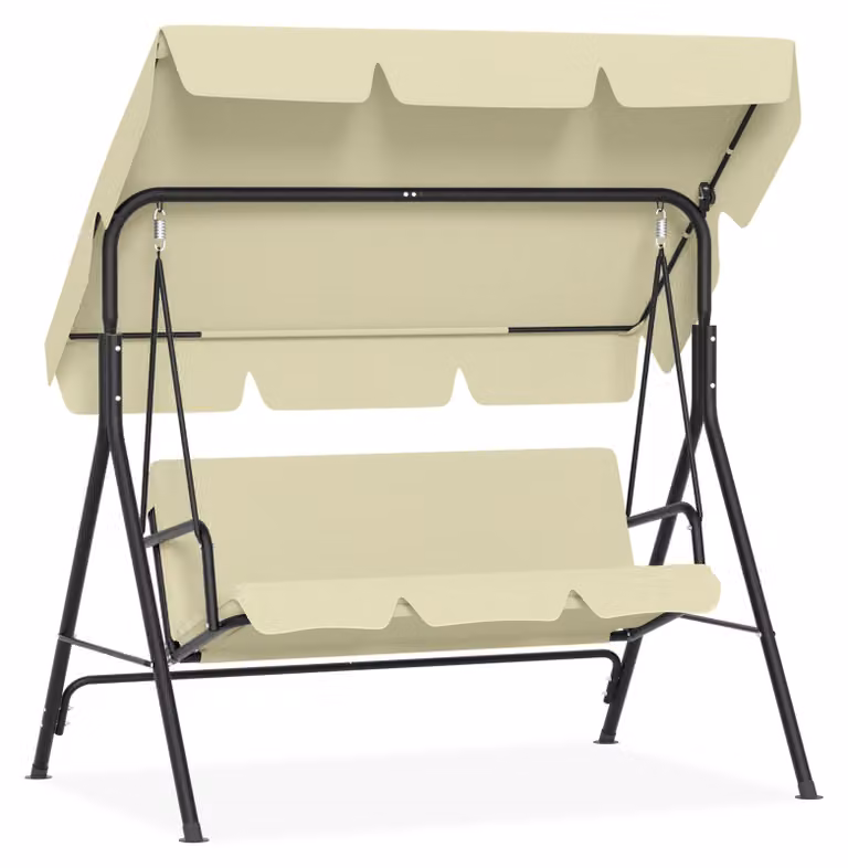 Altalena da giardino Hollywood per 3 persone, con tettuccio parasole, imbottita, con una capacità di carico fino a 200 kg, dimensioni 176x110x152 cm, colore beige