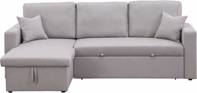 Divano angolare reversibile Alain con contenitore e funzione letto, 3 posti, Grigio, L/P/H: 230 x 145 x 82 cm