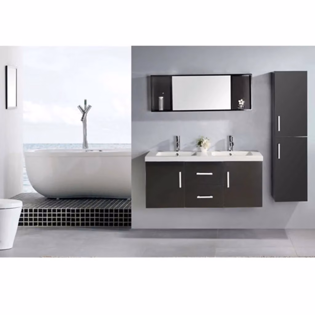 Mobile Bagno Moderno Malibù con Colonna e Lavabo, Nero e Bianco, Larghezza: 120 cm – 2
