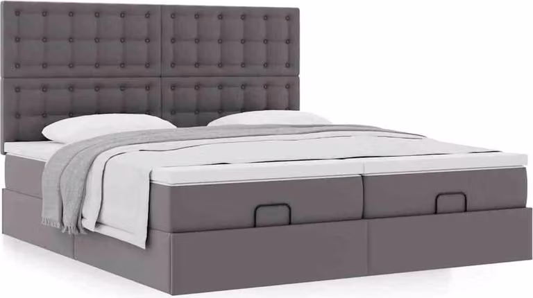 Struttura Letto Pouf con Materassi Grigio 180x200 cm Pelle finta