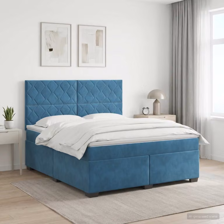 Letto box spring con materasso vidaXL in velluto blu, L/P: 180 x 200 cm