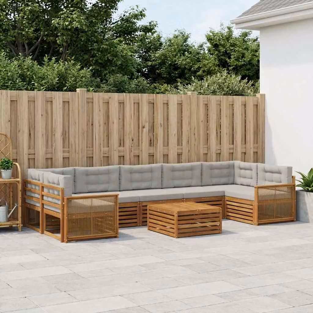Set di divani da esterno vidaXL 8 pezzi in legno di acacia con cuscini, beige e grigio
