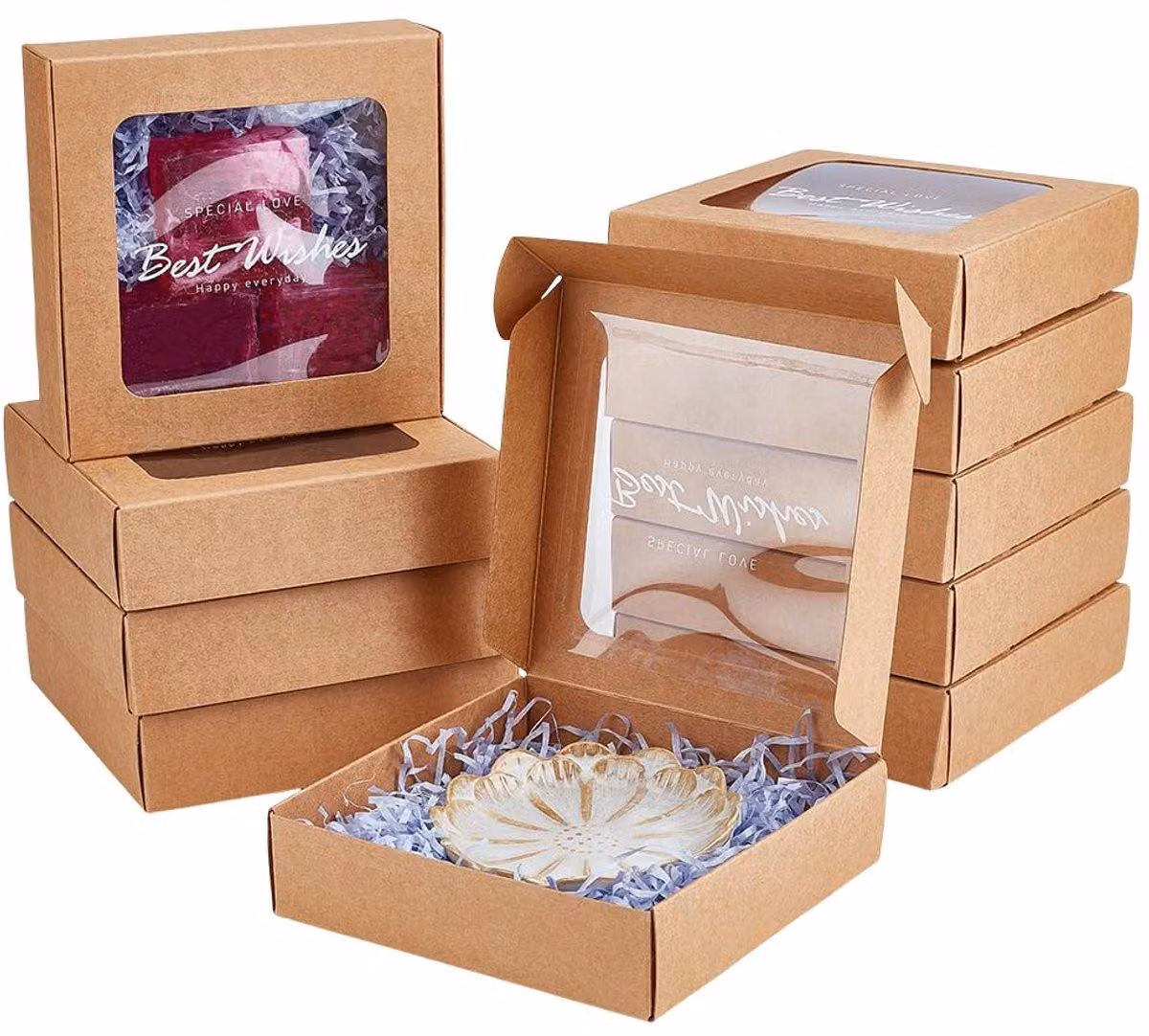Scatole regalo in cartoncino Kraft, 10 pezzi - Scatole quadrate con finestra in PVC, dimensioni 15,7 x 16 x 4,5 cm