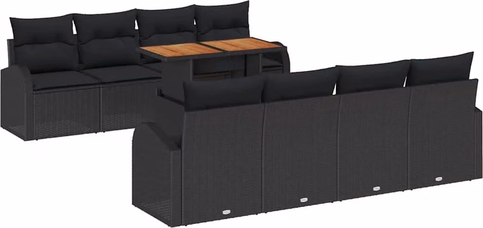 Set Divano da Giardino con archiviazione 9 pcs Nero Poly Rattan