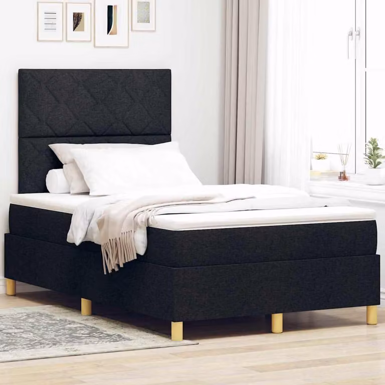 Maison Exclusive - Letto con boxspring e testiera imbottita, colore nero, dimensioni 120 x 200 cm, rivestito in tessuto