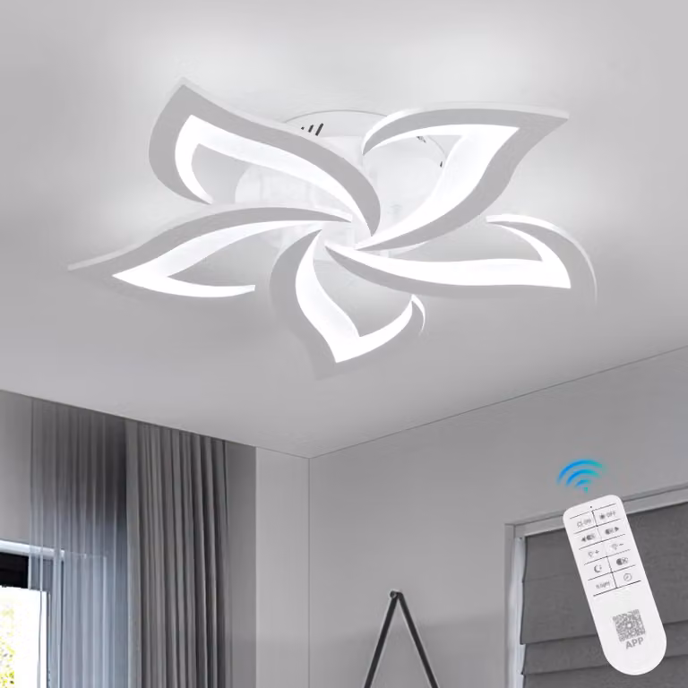 Plafoniera LED dimmerabile, 40W, design a forma di petalo, bianco, 3000K-6500K – Dimmerabile, 3000K-6500K, bianco