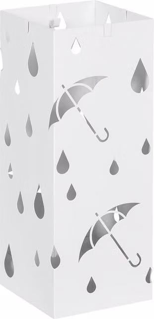 HOMCOM Portaombrelli in Metallo Bianco con 4 Ganci e Vaschetta Raccogligocce Rimovibile, L/P/H: 15,5 x 15,5 x 41 cm