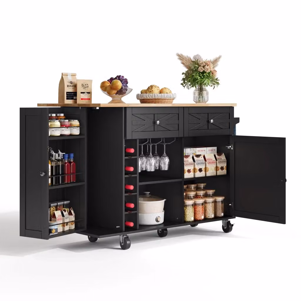 Isola da cucina Minimal con piano lavoro pieghevole nera L: 120 cm, P: 45-70 cm, H: 89 cm – 2