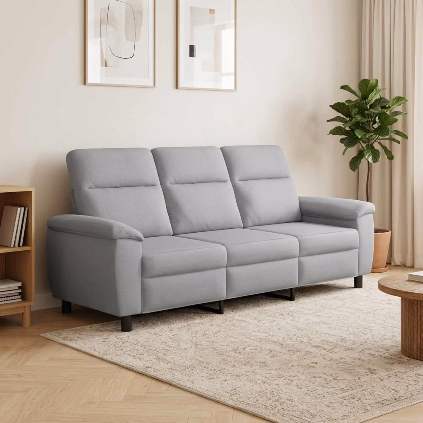 vidaXL Divano Moderno Lineare in Tessuto Grigio con Struttura in Metallo L: 214 cm, P: 90 cm, H: 95 cm
