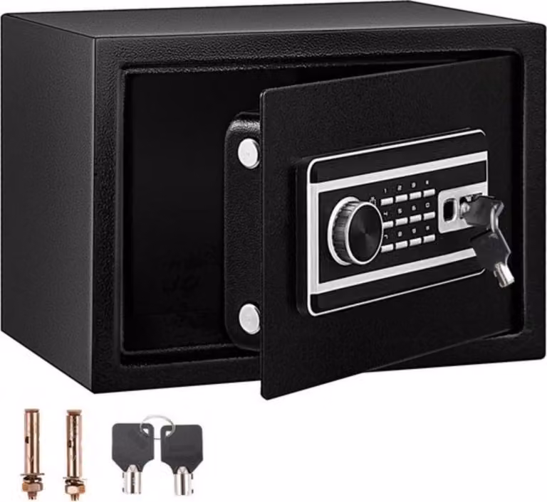 Cassaforte elettronica resistente al fuoco – 4 metodi di sblocco: impronta digitale, codice, chiave – 0,8 L – Struttura in acciaio massiccio Q235 – Casa e ufficio