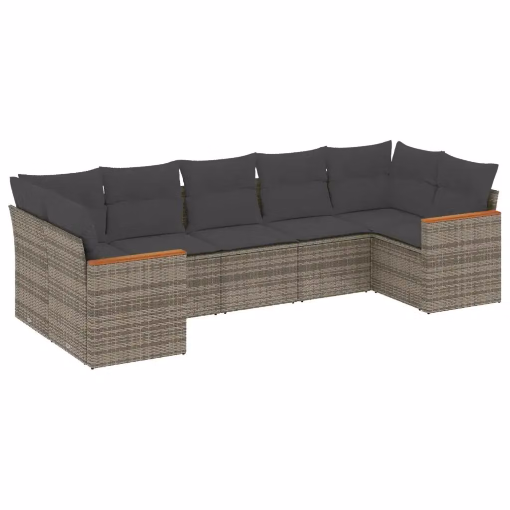 Set di divani da giardino a L vidaXL in polyrattan grigio con 7 pezzi e cuscini imbottiti – 2