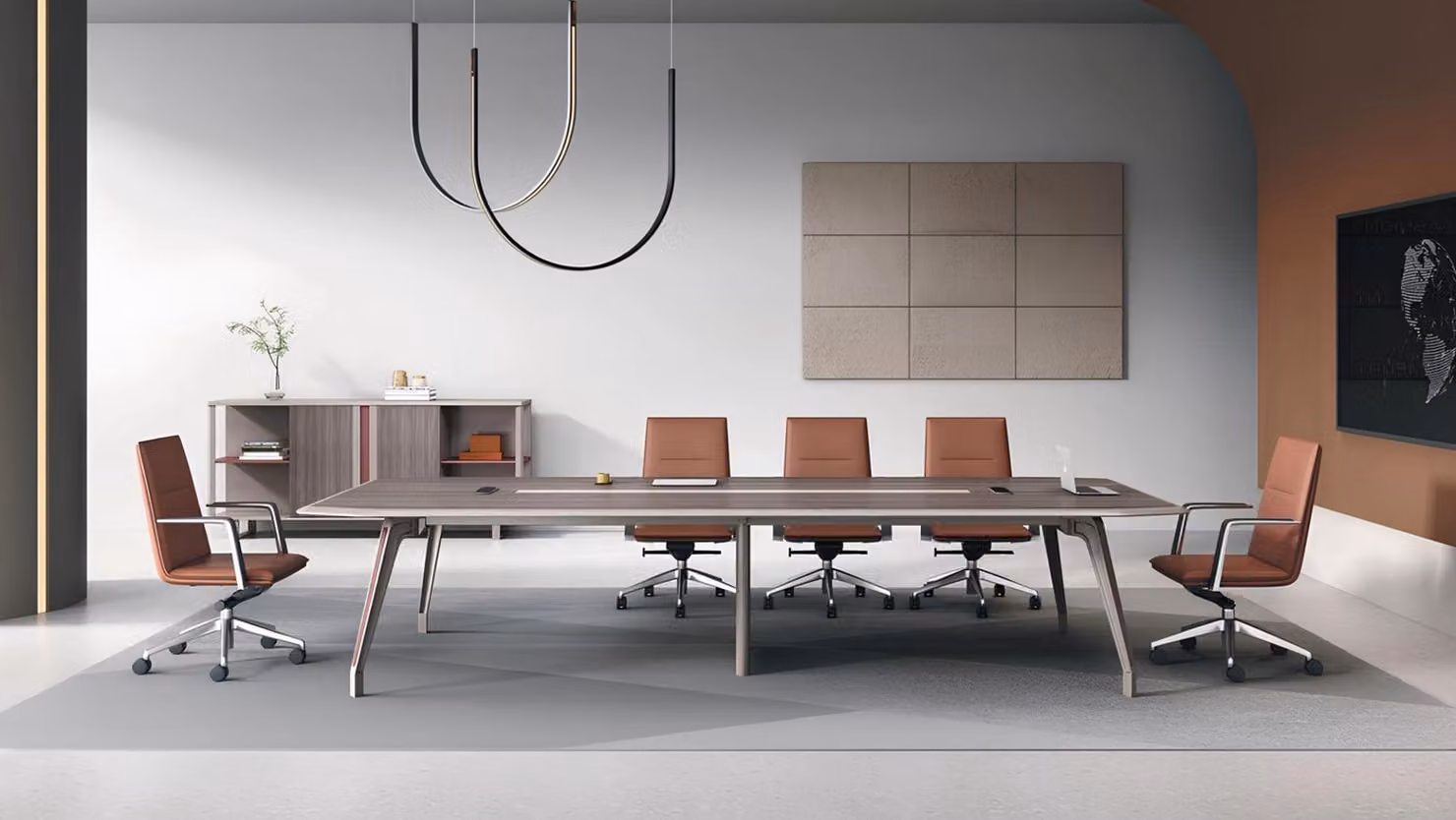 Set da ufficio moderno composto da tavolo da riunione e credenza per ambienti professionali