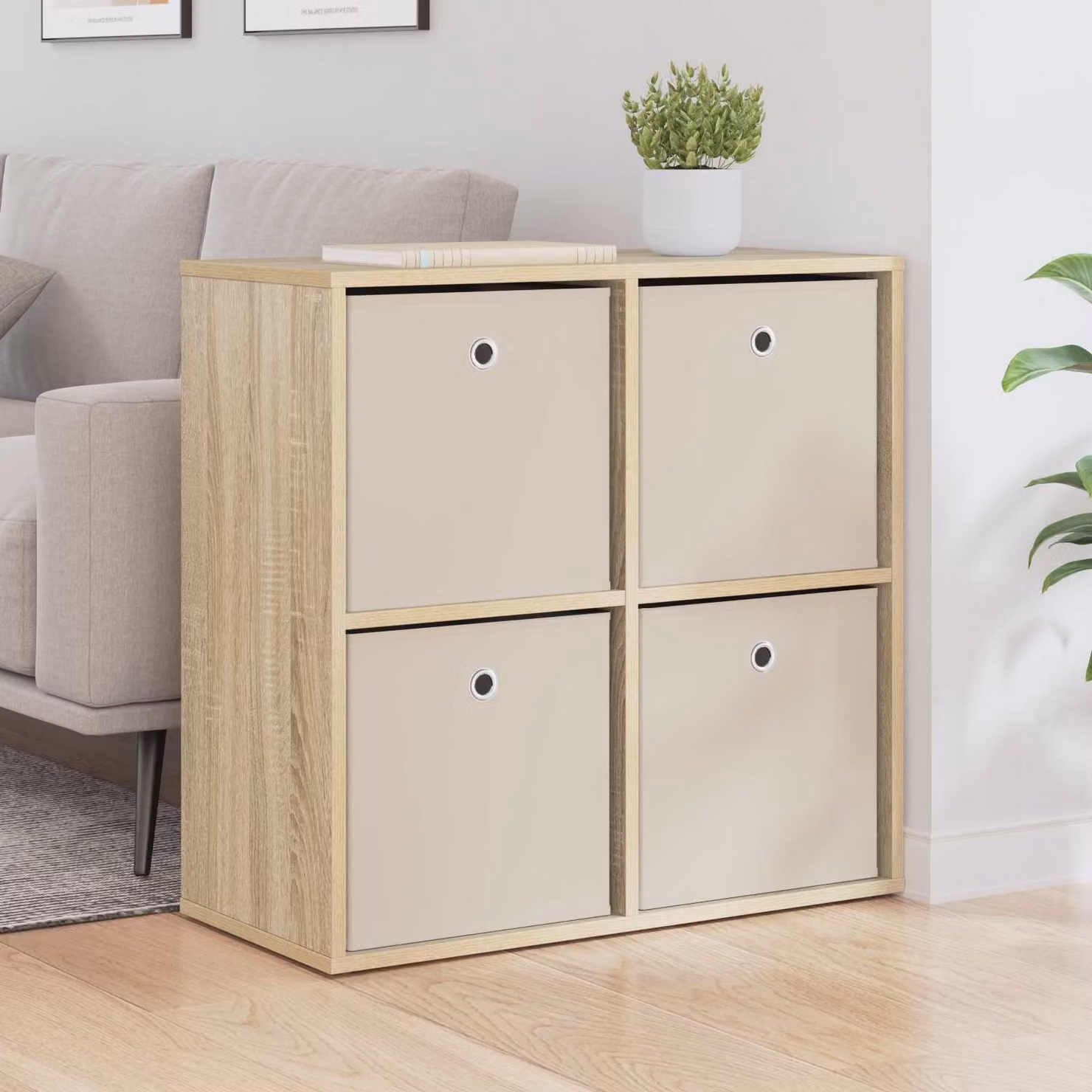 Credenza moderna vidaXL in rovere sonoma, colore marrone e beige, L: 68,5 cm, P: 32 cm, H: 67 cm