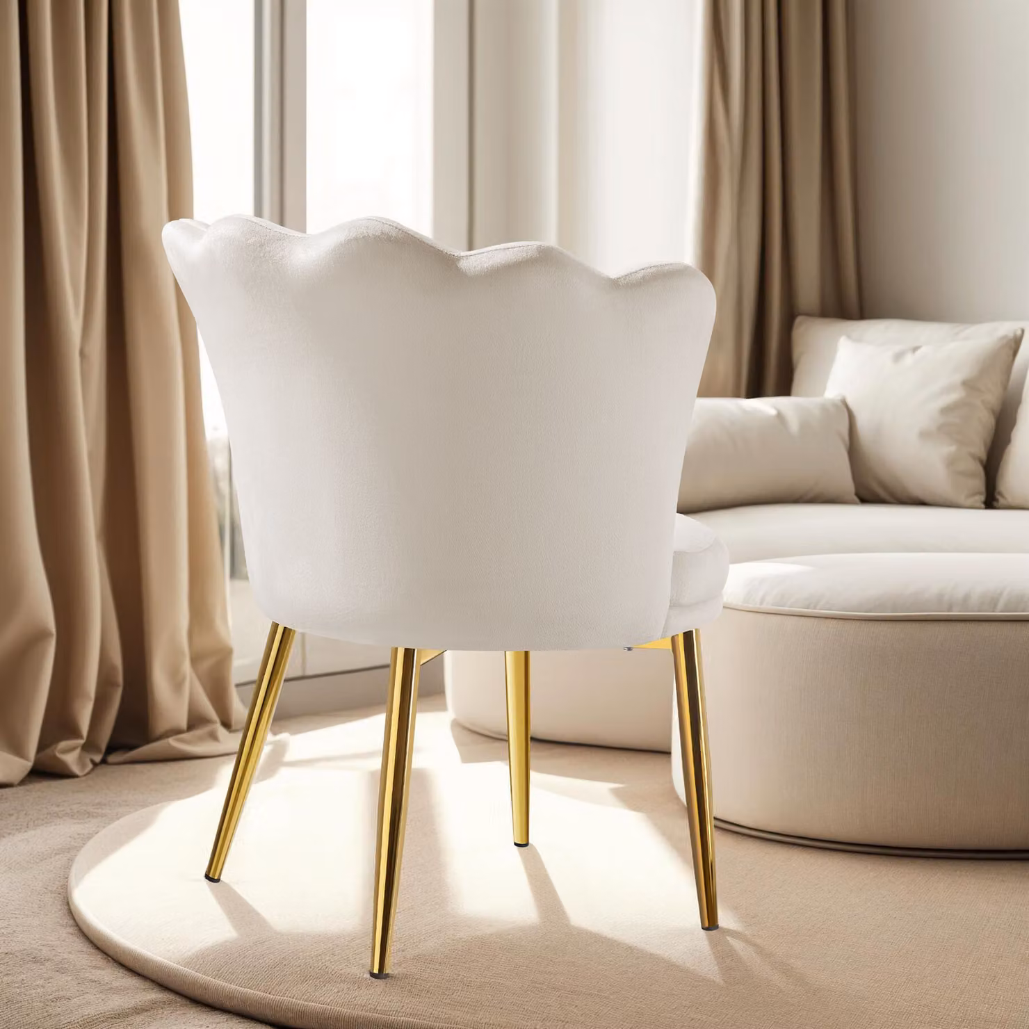 Poltrona Stella tectake in velluto beige e oro con braccioli, L/P/H: 67 x 64 x 76 cm – 2