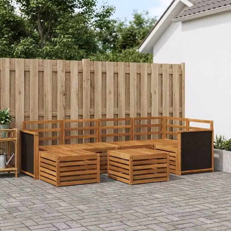 vidaXL Set di divani da esterno a L composto da 6 pezzi in legno di acacia massello marrone con cuscini inclusi