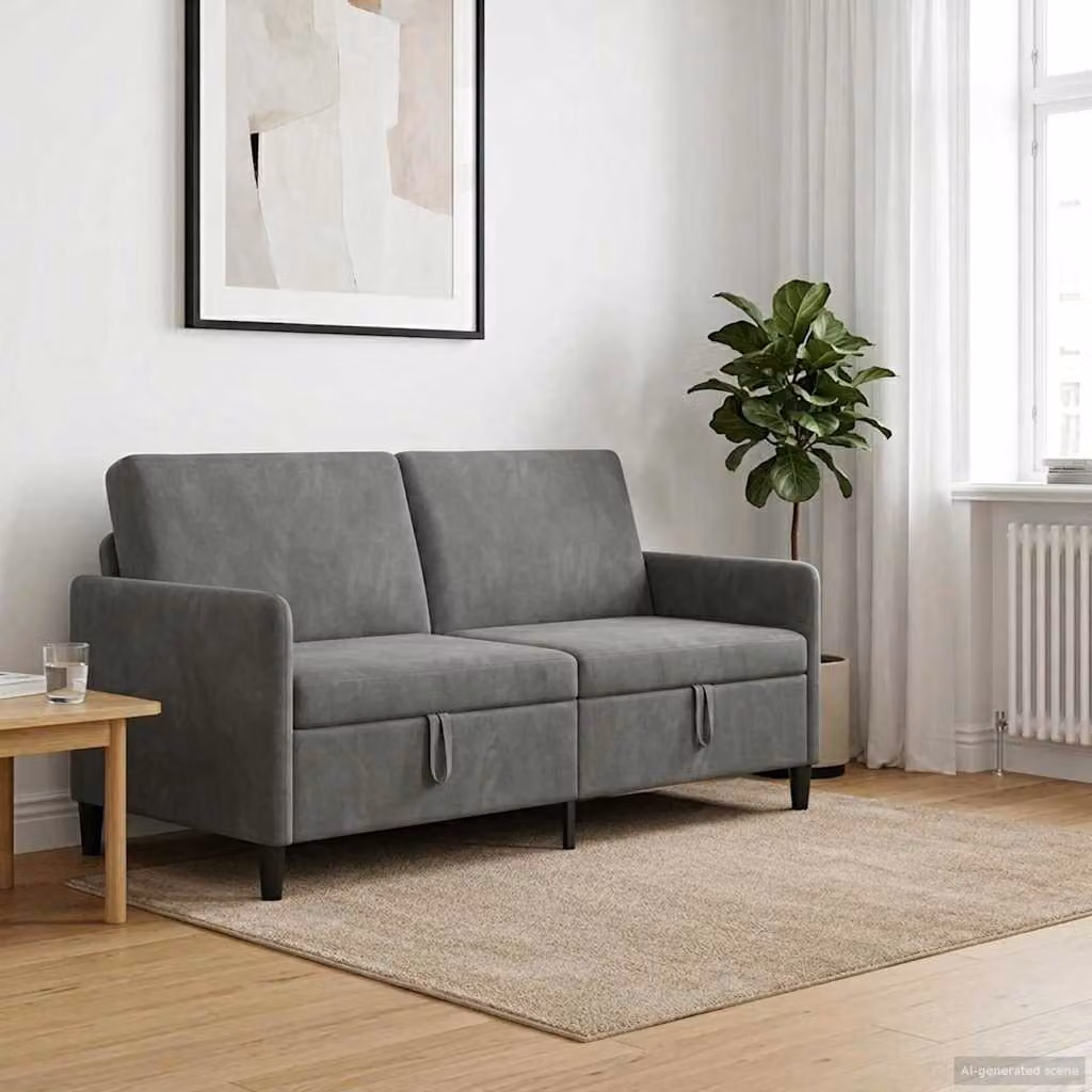 Divano moderno vidaXL con contenitore a sollevamento, rivestimento in tessuto grigio e nero, L: 172 cm, P: 78 cm, H: 87 cm