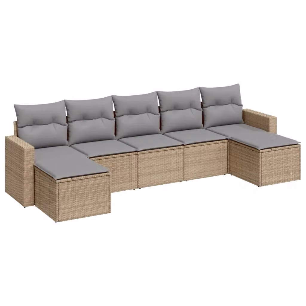 vidaXL Set Divani da Giardino 7 pz a Forma a L in Polyrattan con Cuscini Beige e Grigio – 2