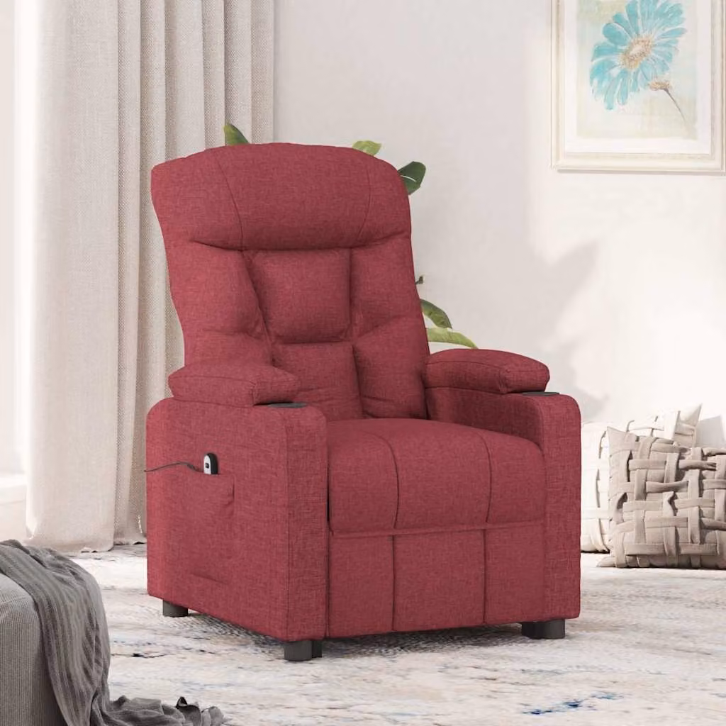 Poltrona elettrica reclinabile relax vidaXL in tessuto rosso con braccioli