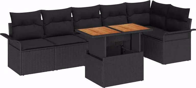 Set Divano da Giardino con archiviazione 7 pcs Nero Poly Rattan