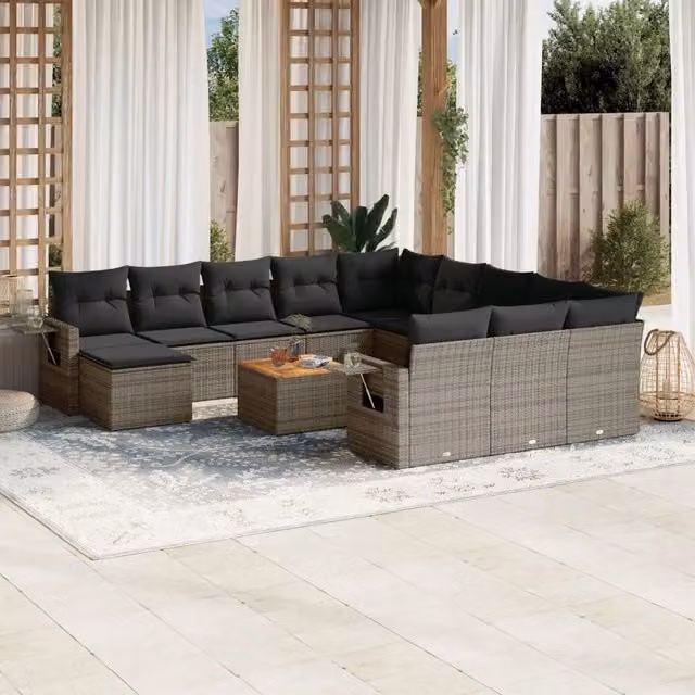 Set di Divani da Giardino VIDAXL in Polyrattan Grigio con Cuscini, 13 Pezzi – 1