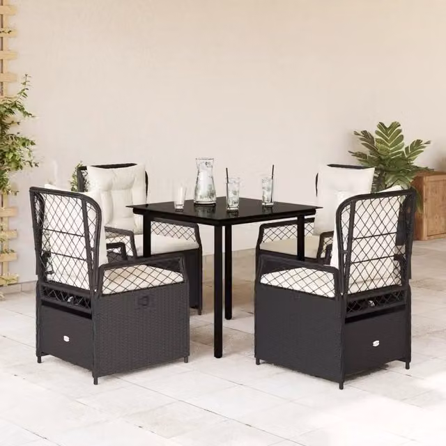 Set da Pranzo da Giardino 5 pz Nero con Cuscini in Polyrattan 3262965