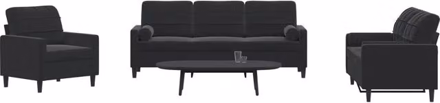 Set di Divani 3 pz con Cuscini e Rinforzi Nero in Velluto 3278376
