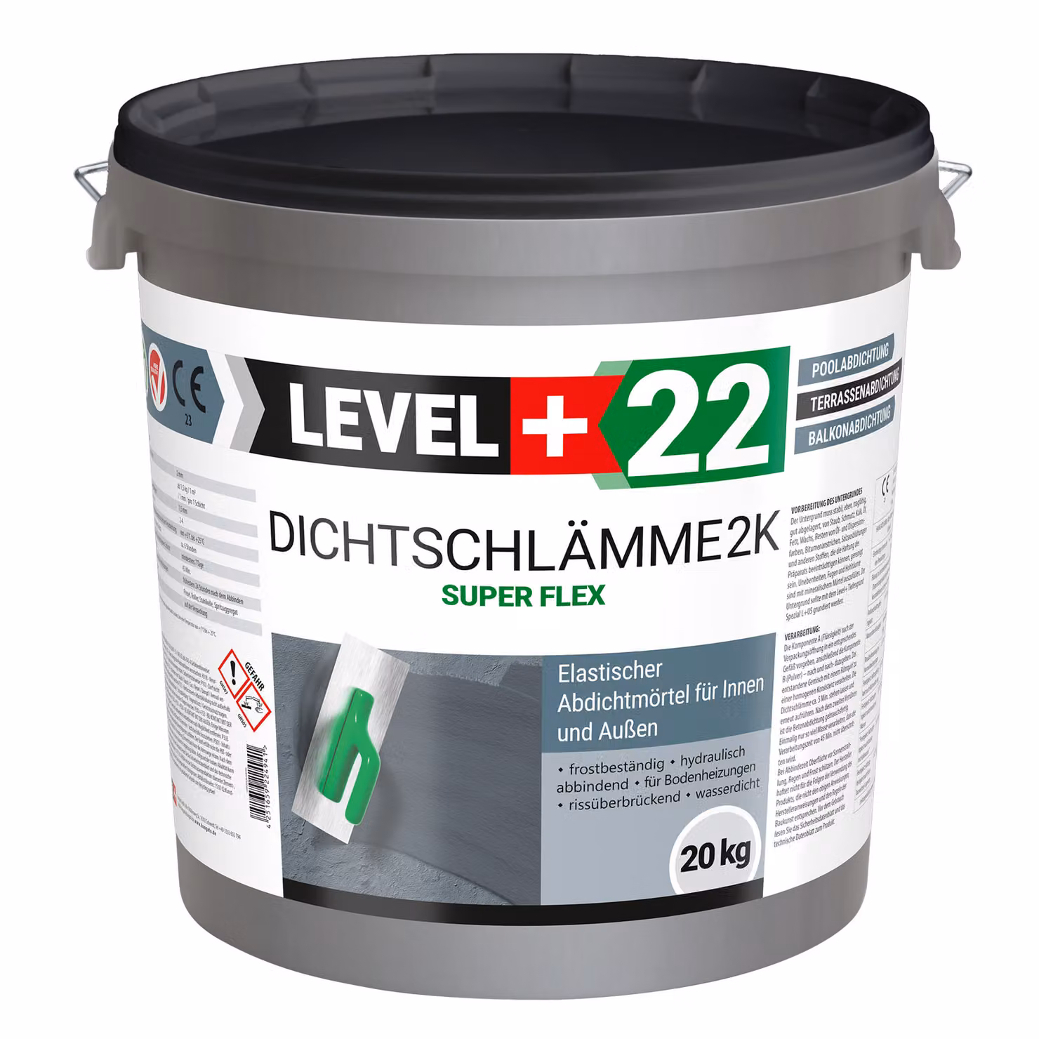 Malta impermeabilizzante per terrazze, balconi e piscine 20 kg Dichtschlämme 2K SUPER FLEX L+22