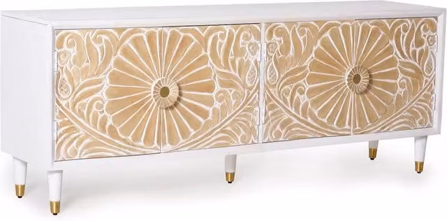 Mobile TV Giner y Colomer in legno di mango bianco e metallo, L: 170 cm, P: 40 cm, H: 66 cm