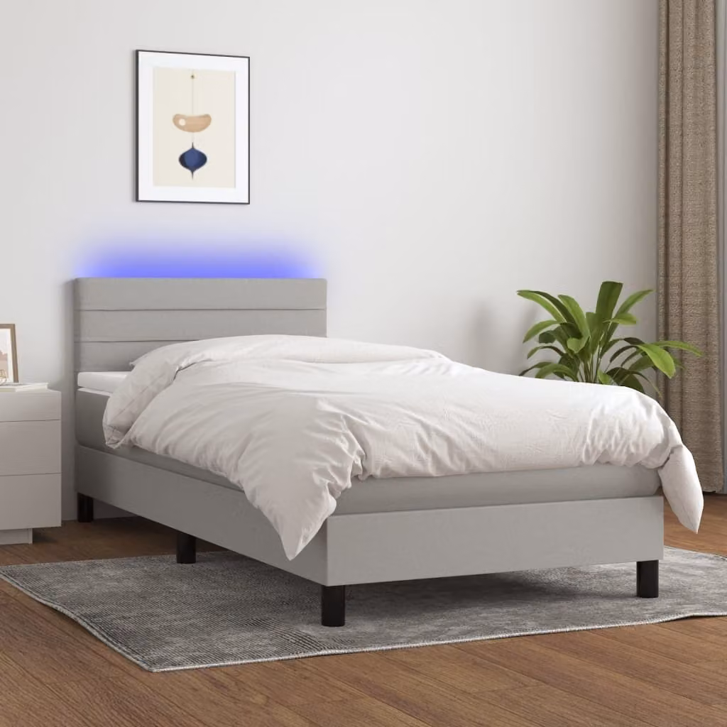 Maison Exclusive - Letto a Molle Materasso e LED Grigio Chiaro 100x200 cm Tessuto