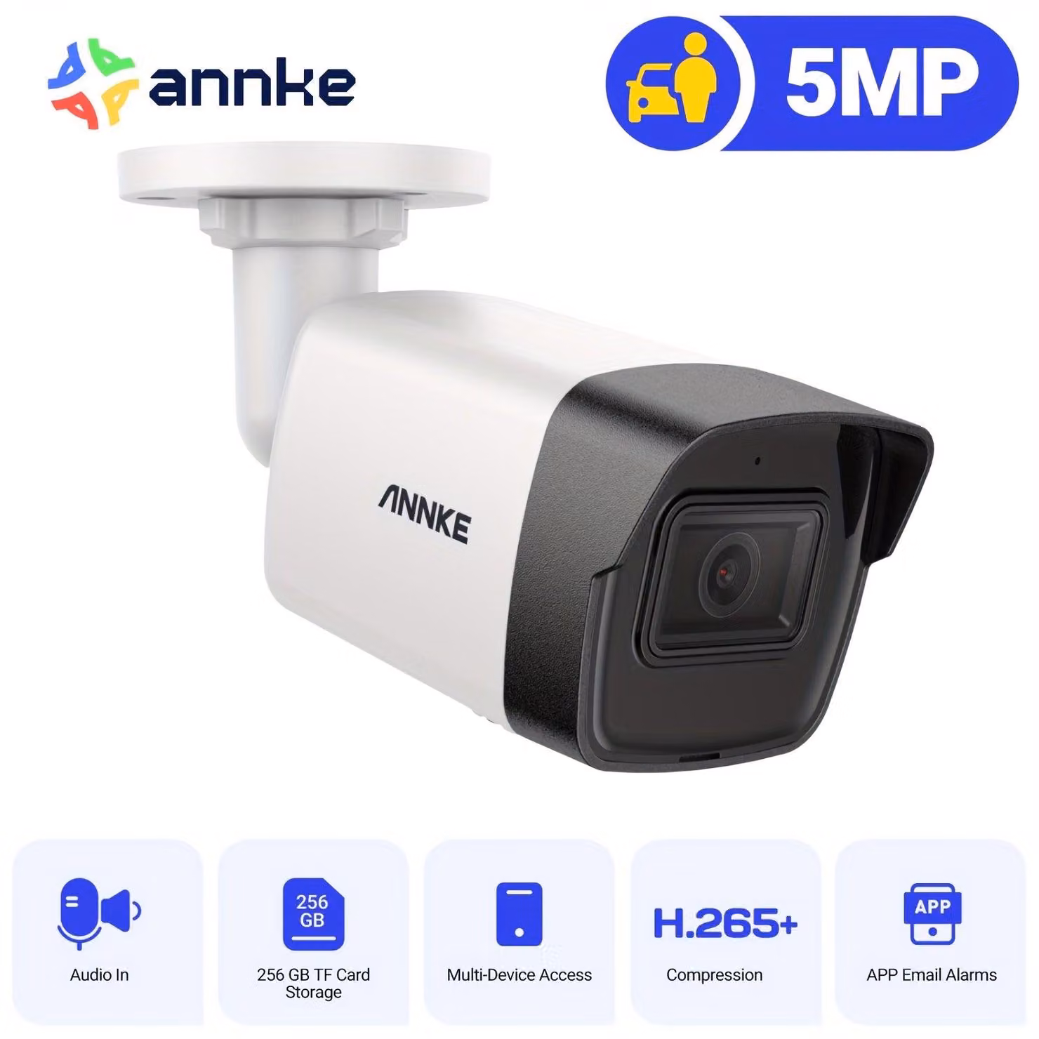 Telecamera di sicurezza esterna da 5MP - Telecamera IP - Telecamera di sorveglianza - Telecamera di videosorveglianza - Telecamera a forma di proiettile