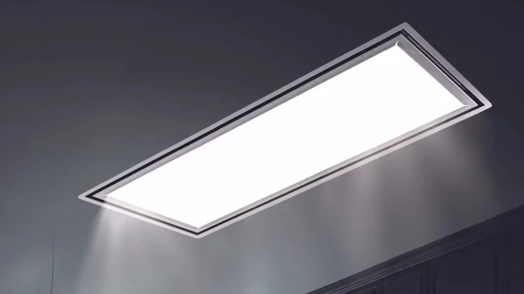Cappa da incasso a soffitto Baraldi Flexia in acciaio inox color argento con aspirazione da 800 m3/h, L: 90 cm, P: 60 cm