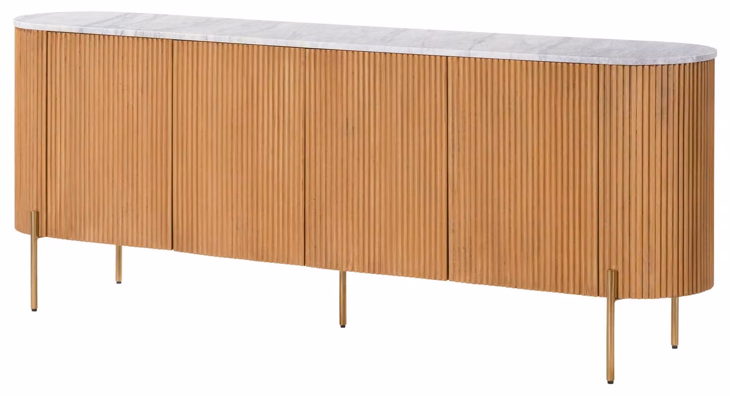 MASSIVMOEBEL24 | Credenza in legno di mango 200x40x76 Laccato marrone - marmo bianco BARCELONA #502