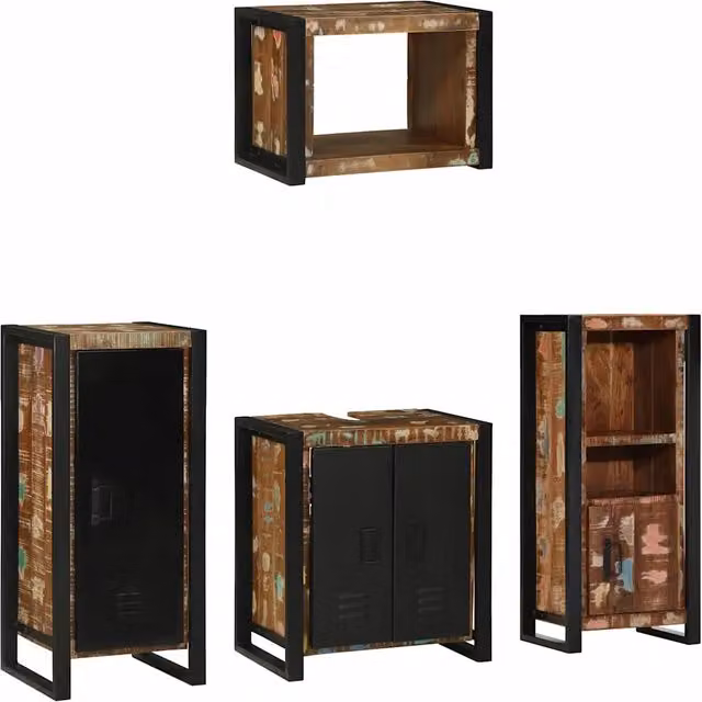 Set di mobili per il bagno 4 pz Multicolore e nero 3305667