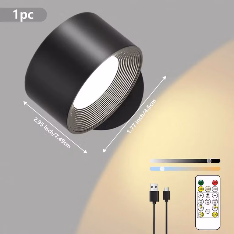 Lampada da parete a LED, senza fili, ricaricabile, con sistema magnetico, interruttore a sensore touch, da montare a parete, colore nero, confezione singola