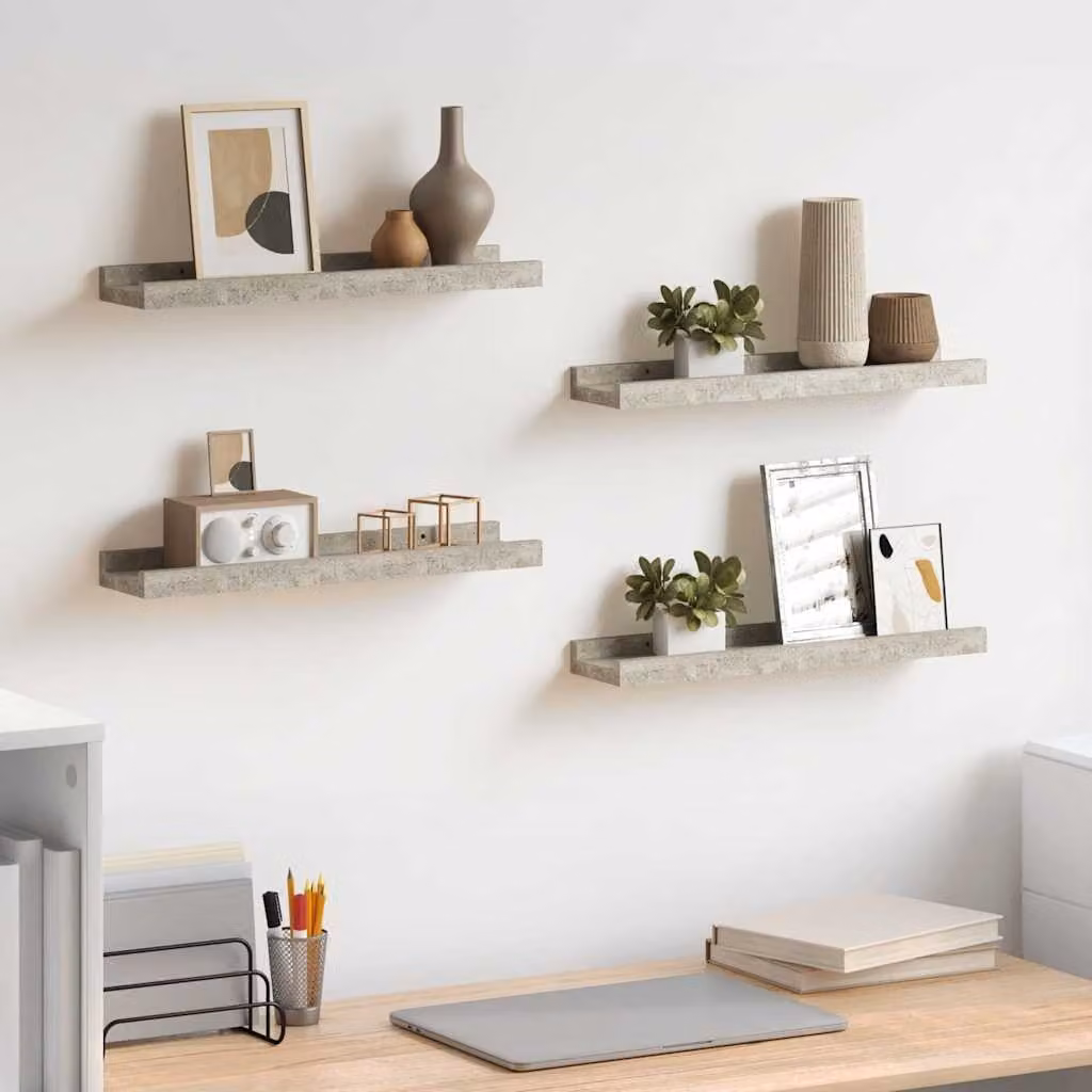Set di 4 mensole da parete vidaXL in stile moderno, colore grigio, L 40 cm x P 9 cm x H 3 cm