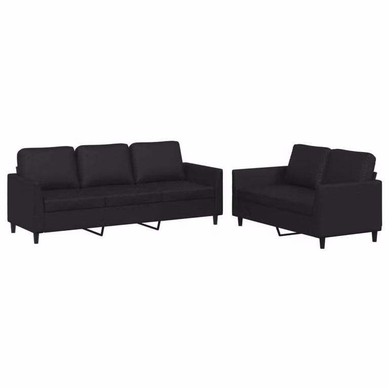 Set di Divani 2 pz con Cuscini Nero in Pelle finta