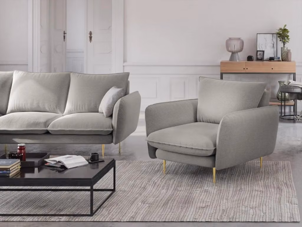 Poltrona Vienna Cosmopolitan Design in tessuto strutturato grigio chiaro con braccioli e design moderno – 2