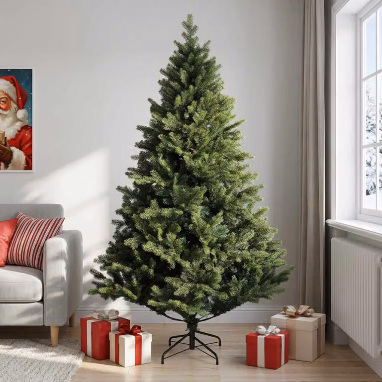 Albero di Natale artificiale pieghevole, altezza 240 cm, realizzato in PVC e metallo