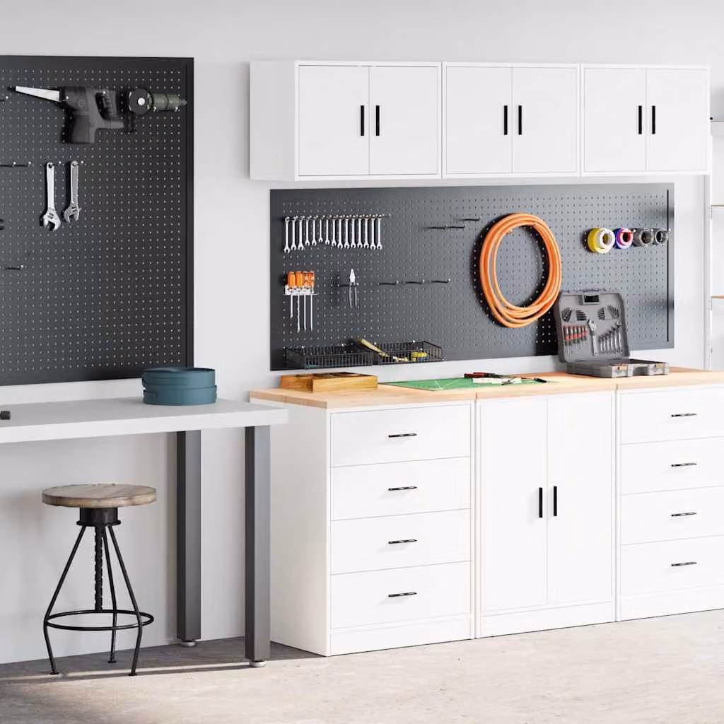 Set di 2 armadi da giardino vidaXL bianchi in legno di pino con ante a battente e ripiani interni