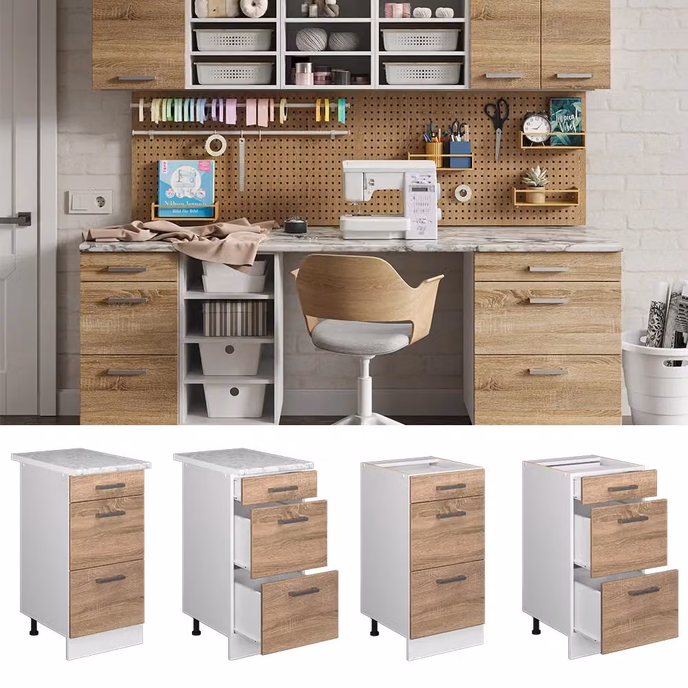 Base universale R-Line Sonoma Vicco con cassetti, bianca, L: 40 cm, H: 81,6 cm, P: 46 cm – 2
