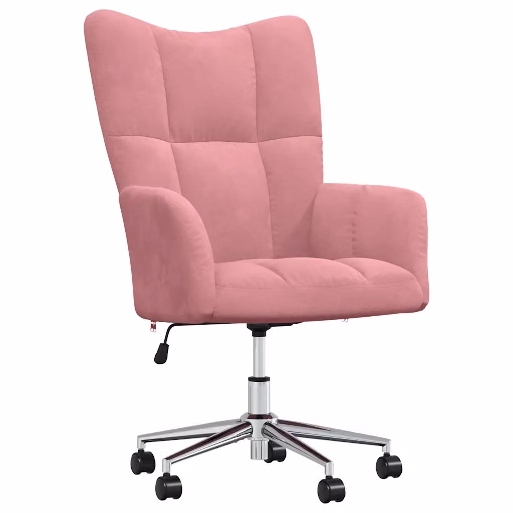 Sedia Relax VIDAXL in Velluto Rosa con Ruote e Seduta Girevole 360 Gradi L: 69 cm, P: 61,5 cm, H: 110 cm – 2